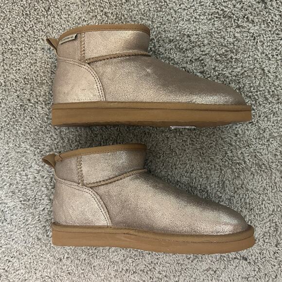 Bearpaw Womens Gold Glitter Suede Pull On Lined Sherpa Boots Size 9 - Picture 2 of 9